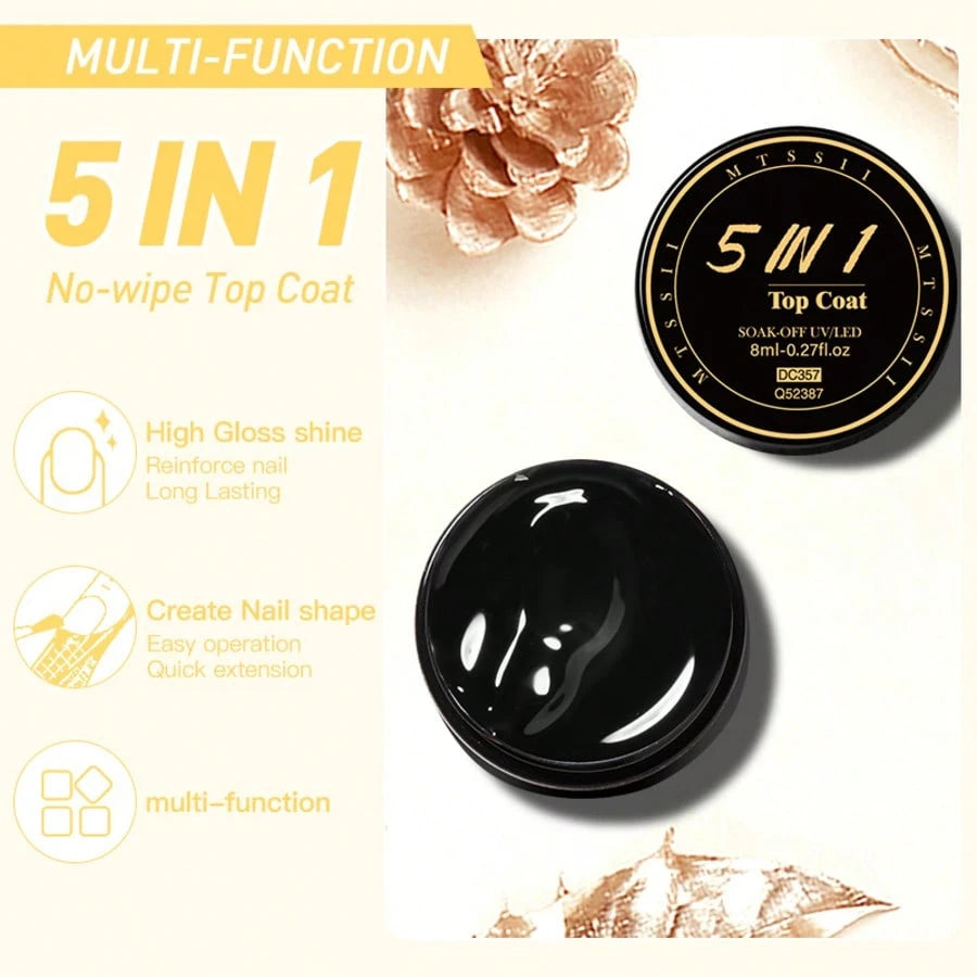Mtssii 5-In-1 Adhesive Gel, Strengthening Gel, No-Wipe Top Coat, Soak-Off UV LED Gel Nail Polish, 3D Color Design