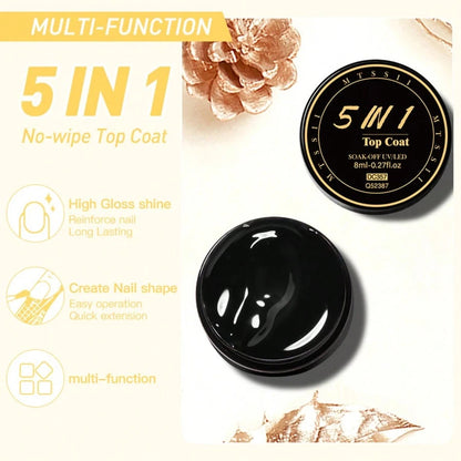 Mtssii 5-In-1 Adhesive Gel, Strengthening Gel, No-Wipe Top Coat, Soak-Off UV LED Gel Nail Polish, 3D Color Design