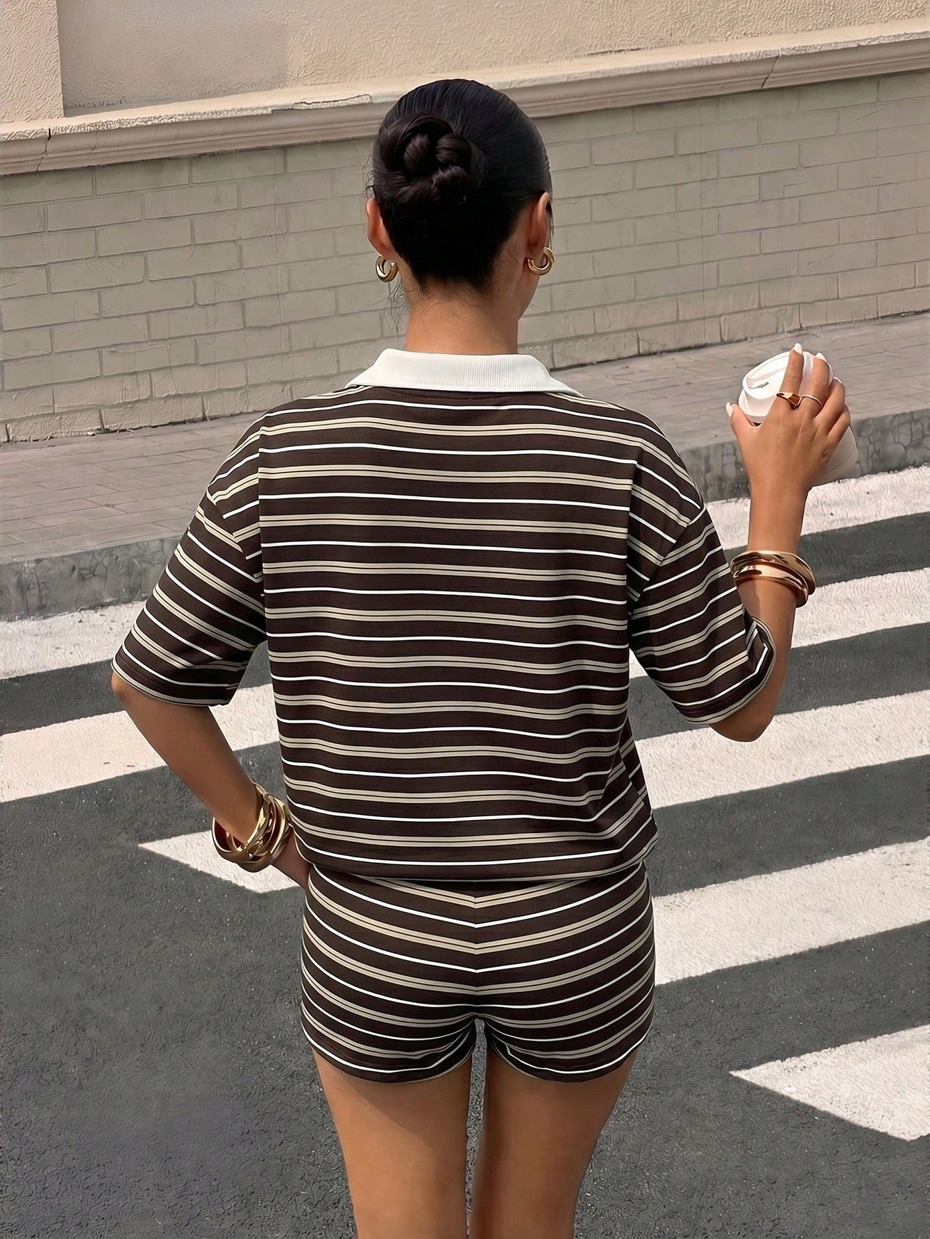 Muchica Women's Brown Striped Striped Stripe Striped Knit Set, Summer Outfit Retro Outfits For Ootd Aesthetic Casual Ytk Clothes Back-To-School Brunch Travel