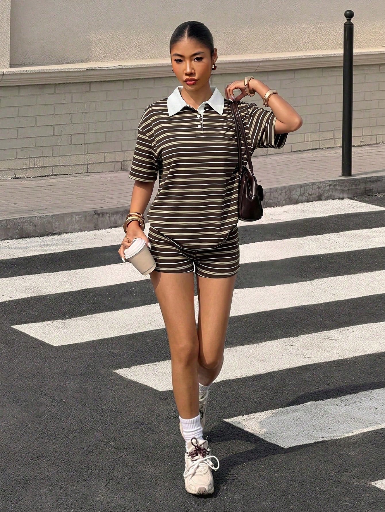 Muchica Women's Brown Striped Striped Stripe Striped Knit Set, Summer Outfit Retro Outfits For Ootd Aesthetic Casual Ytk Clothes Back-To-School Brunch Travel