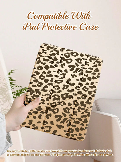Multi-Foldable Tablet Protective Case, Double-Sided Leopard Print, High-Transparency Acrylic Back Shell Anti-Scratch And Anti-Bend, With Pen Slot, Magnetic Auto Sleep/Wake Function. Suitable For IPad