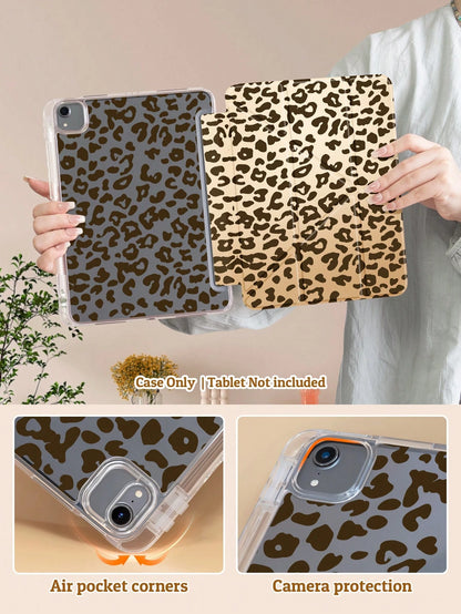 Multi-Foldable Tablet Protective Case, Double-Sided Leopard Print, High-Transparency Acrylic Back Shell Anti-Scratch And Anti-Bend, With Pen Slot, Magnetic Auto Sleep/Wake Function. Suitable For IPad