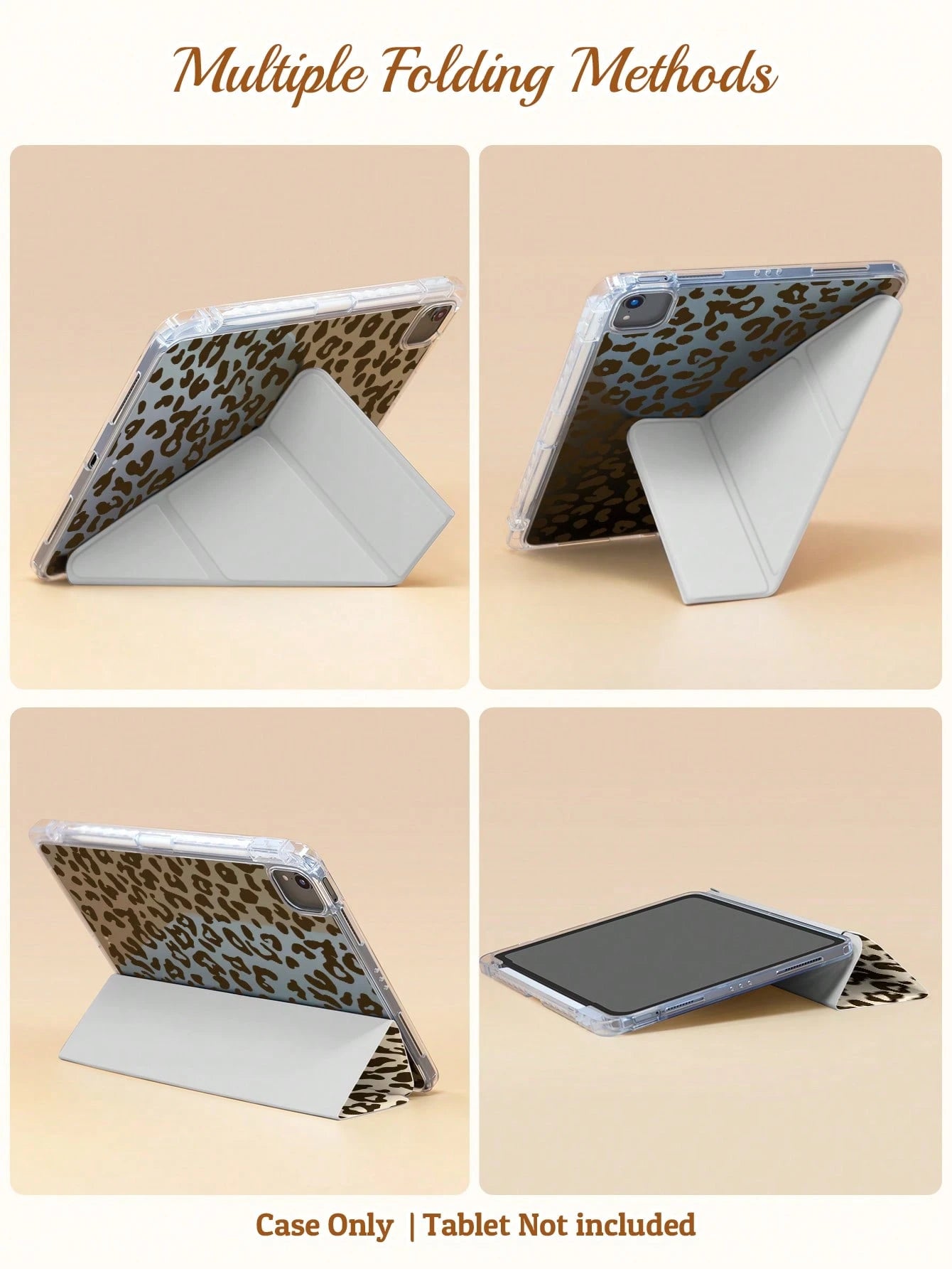 Multi-Foldable Tablet Protective Case, Double-Sided Leopard Print, High-Transparency Acrylic Back Shell Anti-Scratch And Anti-Bend, With Pen Slot, Magnetic Auto Sleep/Wake Function. Suitable For IPad