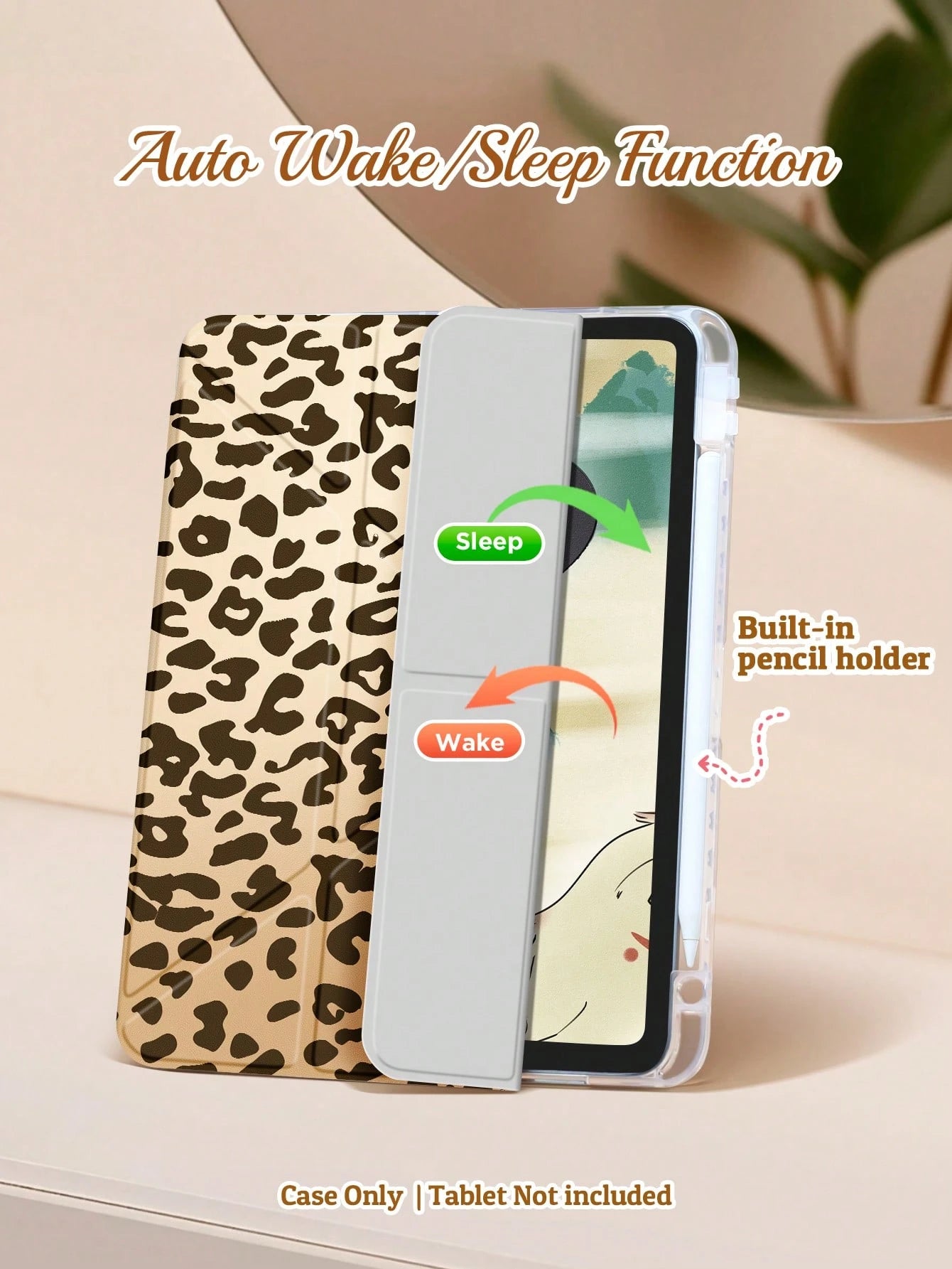 Multi-Foldable Tablet Protective Case, Double-Sided Leopard Print, High-Transparency Acrylic Back Shell Anti-Scratch And Anti-Bend, With Pen Slot, Magnetic Auto Sleep/Wake Function. Suitable For IPad