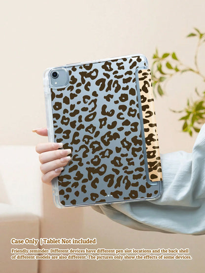 Multi-Foldable Tablet Protective Case, Double-Sided Leopard Print, High-Transparency Acrylic Back Shell Anti-Scratch And Anti-Bend, With Pen Slot, Magnetic Auto Sleep/Wake Function. Suitable For IPad