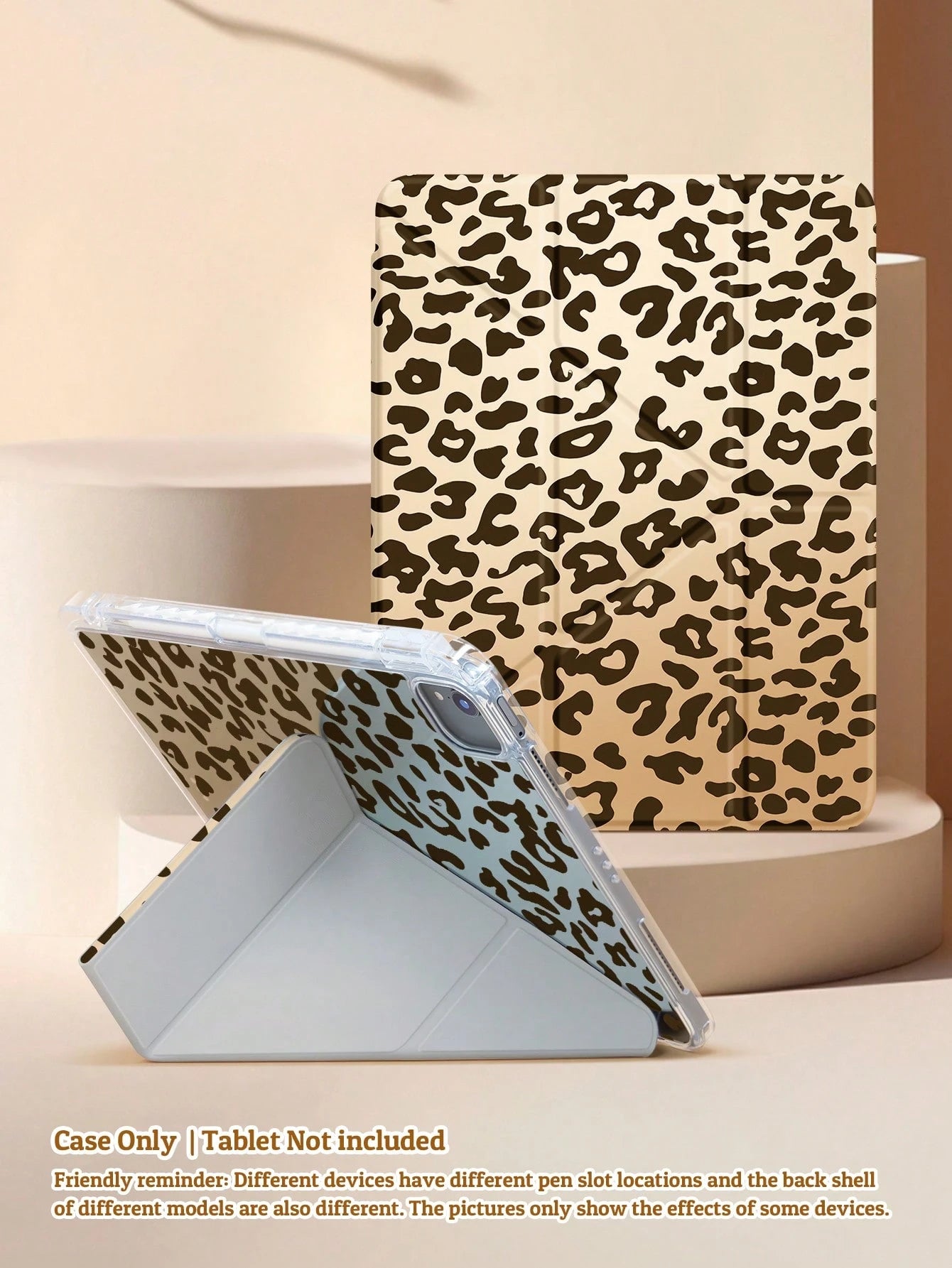 Multi-Foldable Tablet Protective Case, Double-Sided Leopard Print, High-Transparency Acrylic Back Shell Anti-Scratch And Anti-Bend, With Pen Slot, Magnetic Auto Sleep/Wake Function. Suitable For IPad