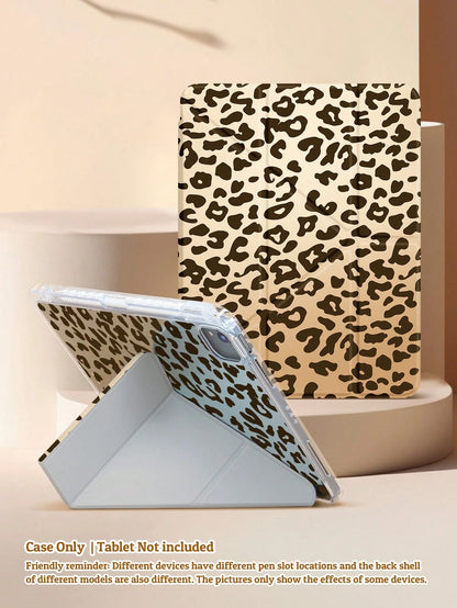 Multi-Foldable Tablet Protective Case, Double-Sided Leopard Print, High-Transparency Acrylic Back Shell Anti-Scratch And Anti-Bend, With Pen Slot, Magnetic Auto Sleep/Wake Function. Suitable For IPad