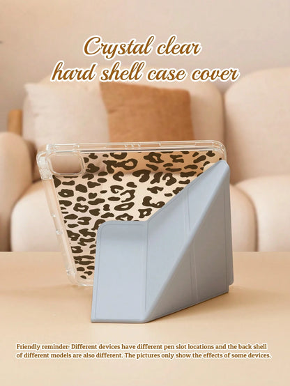 Multi-Foldable Tablet Protective Case, Double-Sided Leopard Print, High-Transparency Acrylic Back Shell Anti-Scratch And Anti-Bend, With Pen Slot, Magnetic Auto Sleep/Wake Function. Suitable For IPad