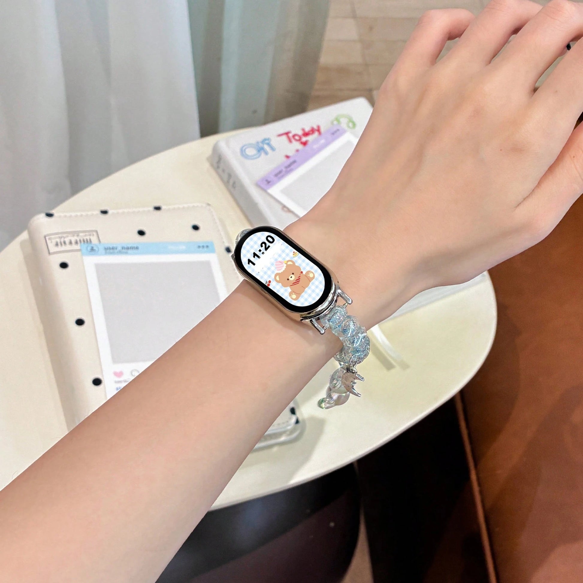 Multi-Functional Watch Band, Elegant And Stylish, Compact And Exquisite. Asymmetrical Fashion Creative Moonlight Bear Phone Line Watch Band Design, Suitable For Xiaomi Band 10/9/8 Series. Quick Releas