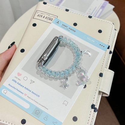 Multi-Functional Watch Band, Elegant And Stylish, Compact And Exquisite. Asymmetrical Fashion Creative Moonlight Bear Phone Line Watch Band Design, Suitable For Xiaomi Band 10/9/8 Series. Quick Releas