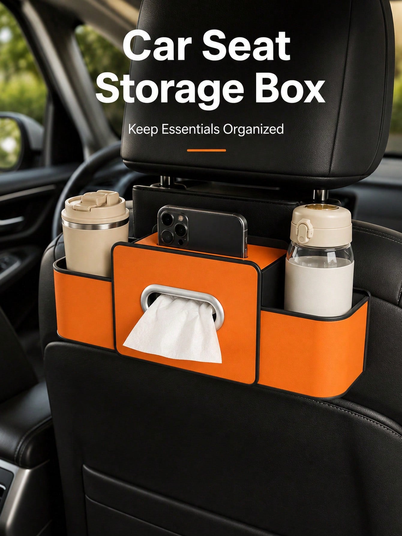 Multifunctional Car Seat Back Storage Box Space-Saving Organizer Durable ABS Tissue Box And Adjustable Hooks For Families Sleek Accesorios Para Carro To Hold Snacks Drinks Easy Installation With Unive