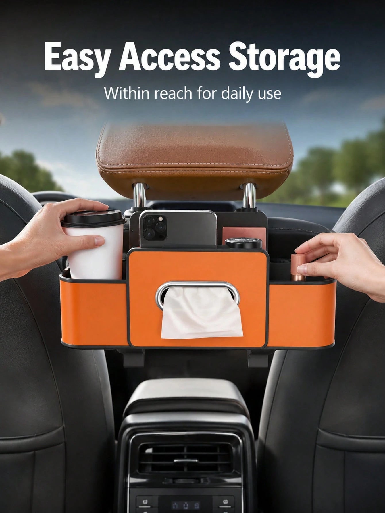 Multifunctional Car Seat Back Storage Box Space-Saving Organizer Durable ABS Tissue Box And Adjustable Hooks For Families Sleek Accesorios Para Carro To Hold Snacks Drinks Easy Installation With Unive