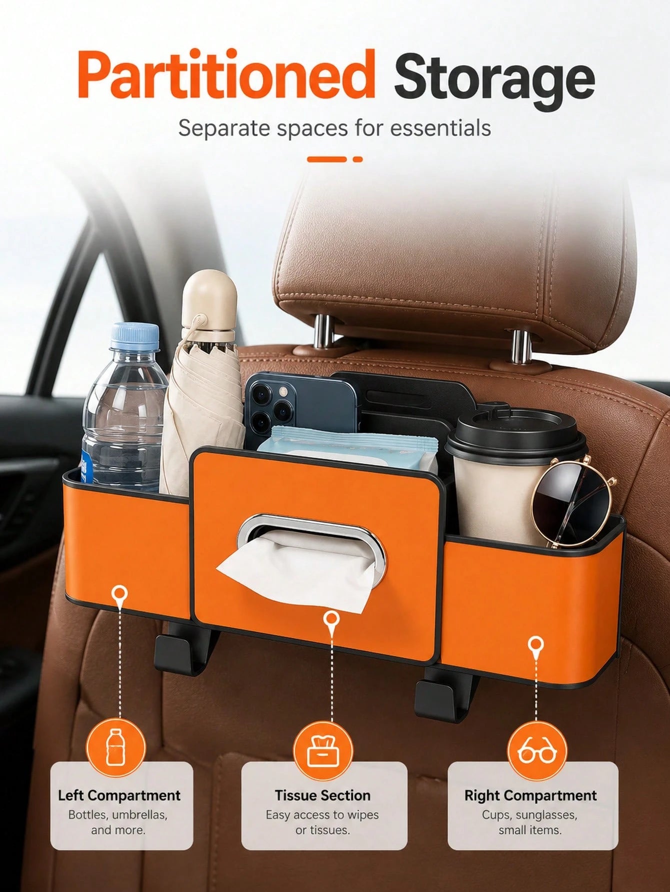Multifunctional Car Seat Back Storage Box Space-Saving Organizer Durable ABS Tissue Box And Adjustable Hooks For Families Sleek Accesorios Para Carro To Hold Snacks Drinks Easy Installation With Unive