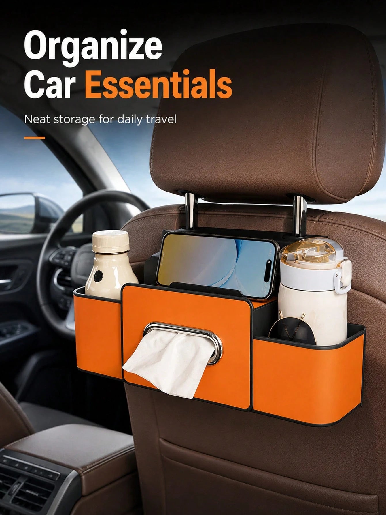 Multifunctional Car Seat Back Storage Box Space-Saving Organizer Durable ABS Tissue Box And Adjustable Hooks For Families Sleek Accesorios Para Carro To Hold Snacks Drinks Easy Installation With Unive