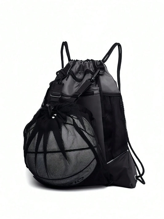 Multifunctional Sports Drawstring Net Bag Backpack With Independent Mesh Ball Storage Bag Portable Basketball Net Bag With Zipper Pocket Suitable For Men Women Basketball Soccer Volleyball And Rugby S