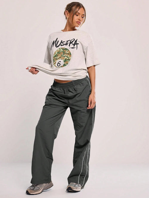 MUSERA Elasticated Waist Contrast Piping Flare Leg Loose Fit Trousers Casual Back To School Sweatpants Joggers Lounge Summer Holiday