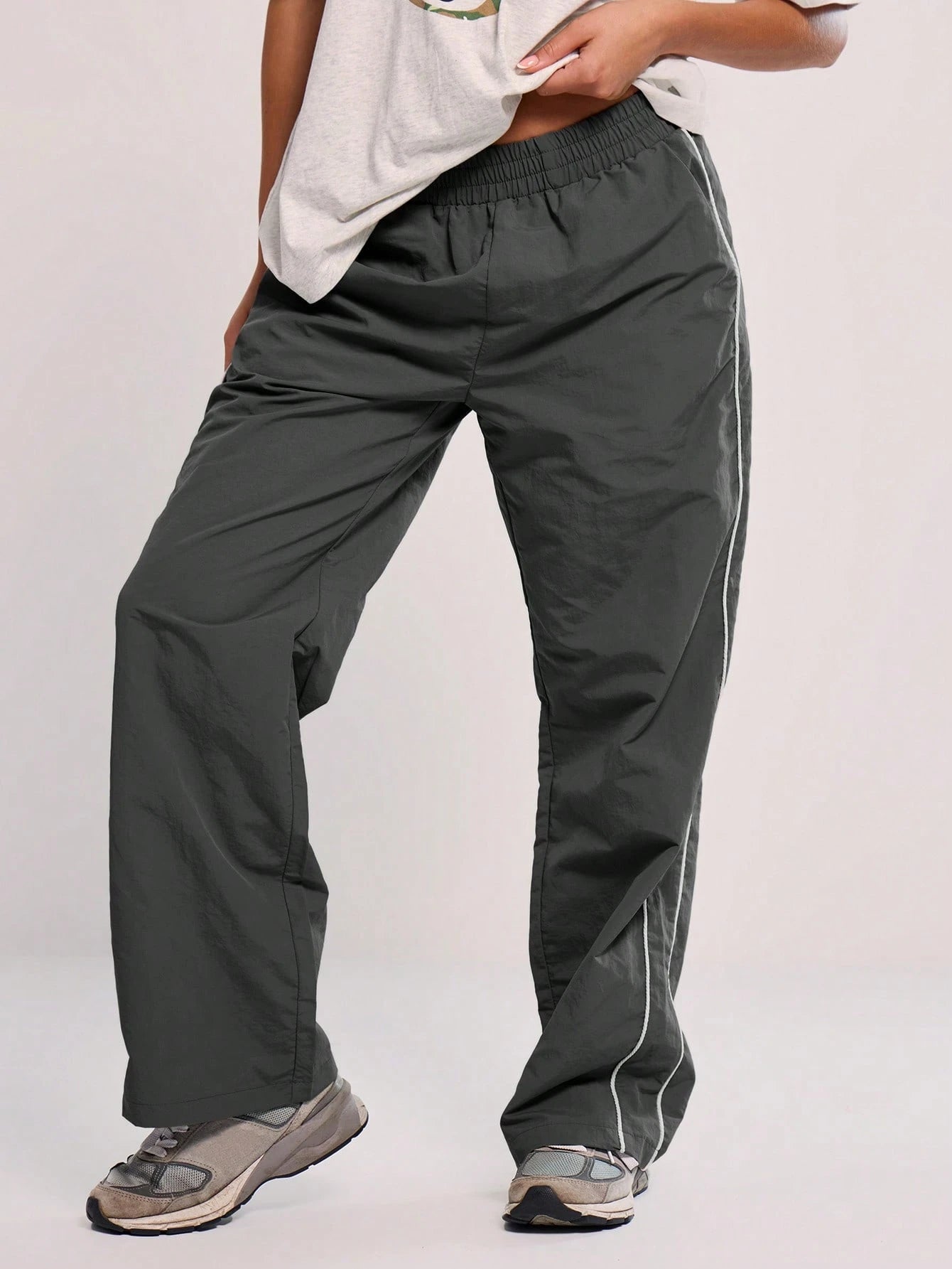 MUSERA Elasticated Waist Contrast Piping Flare Leg Loose Fit Trousers Casual Back To School Sweatpants Joggers Lounge Summer Holiday