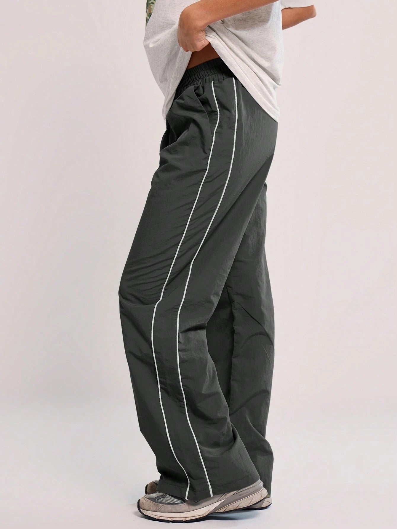 MUSERA Elasticated Waist Contrast Piping Flare Leg Loose Fit Trousers Casual Back To School Sweatpants Joggers Lounge Summer Holiday