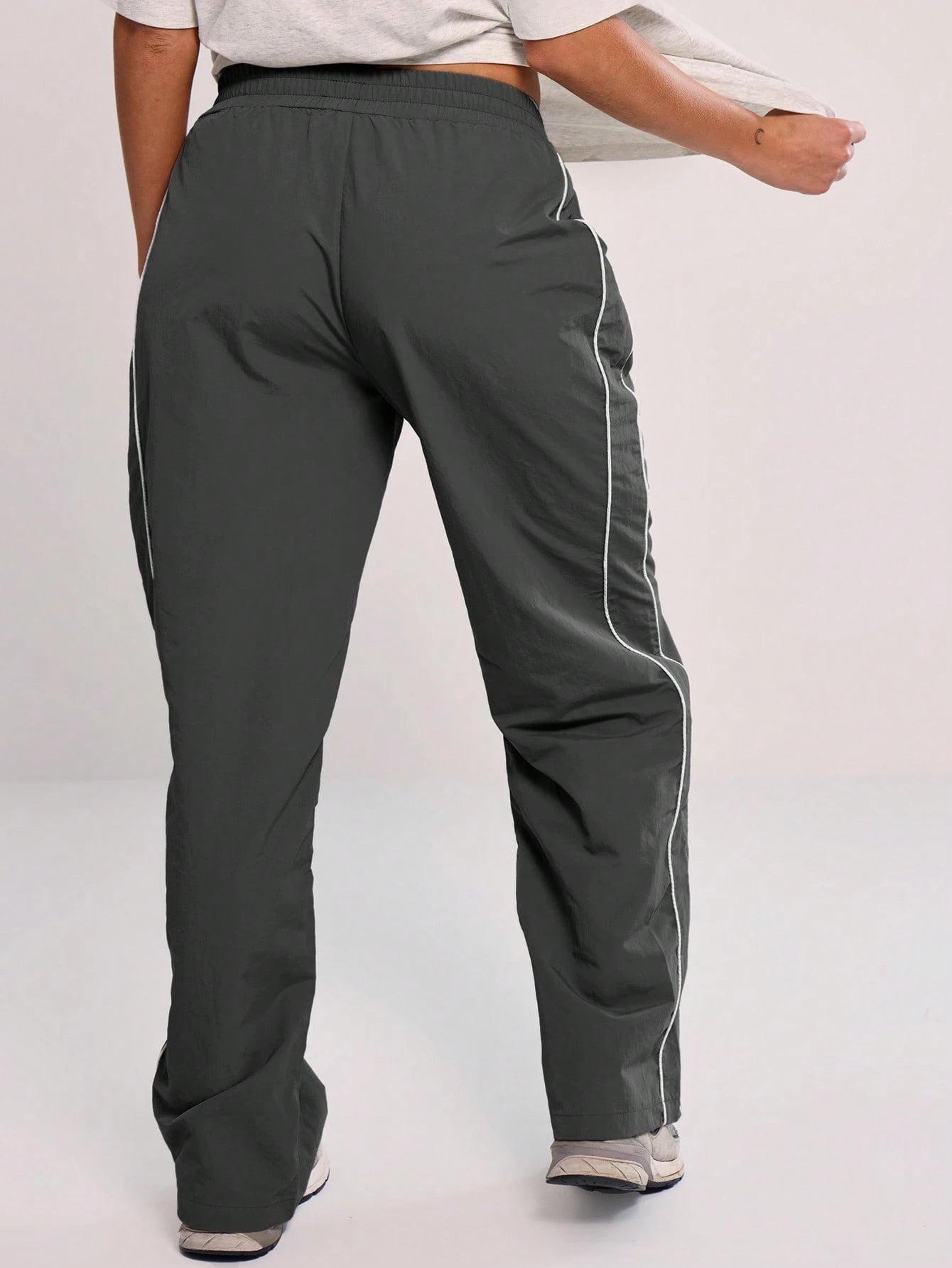 MUSERA Elasticated Waist Contrast Piping Flare Leg Loose Fit Trousers Casual Back To School Sweatpants Joggers Lounge Summer Holiday