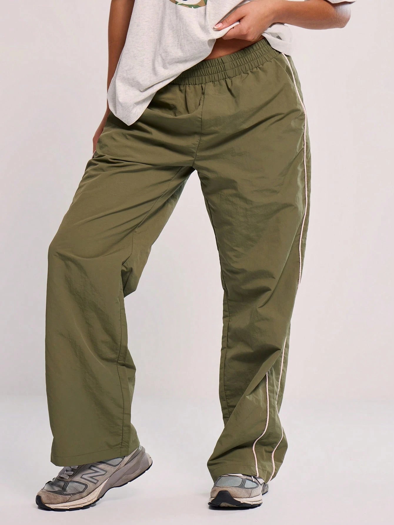 MUSERA Elasticated Waist Contrast Piping Flare Leg Loose Fit Trousers Casual Back To School Sweatpants Joggers Lounge Summer Holiday