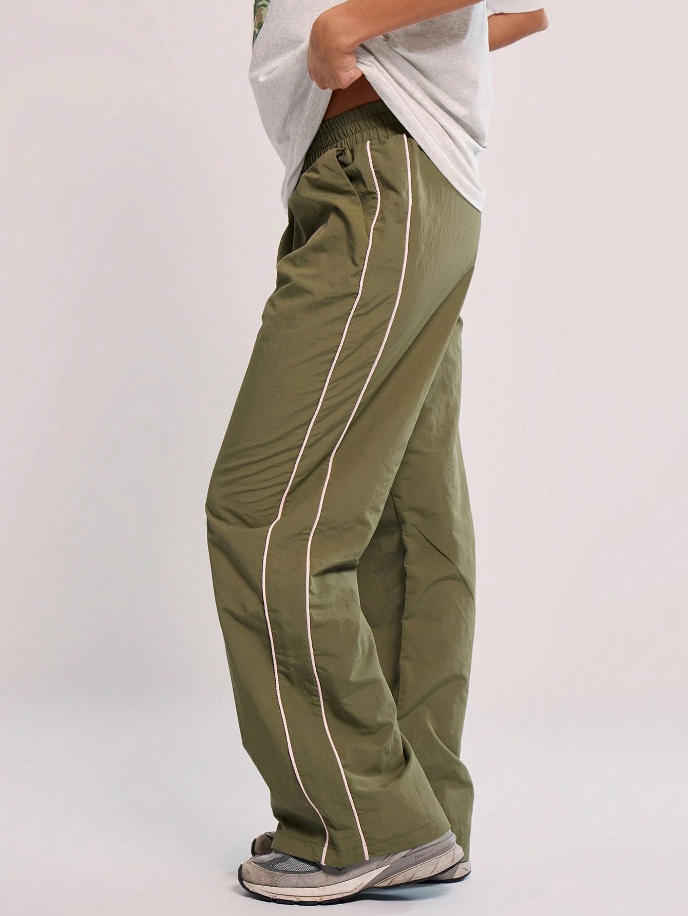 MUSERA Elasticated Waist Contrast Piping Flare Leg Loose Fit Trousers Casual Back To School Sweatpants Joggers Lounge Summer Holiday