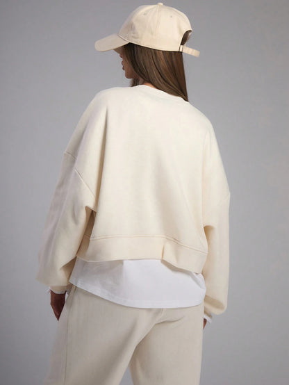 MUSERA Oversized Boxy Cropped Sweatshirt Long Sleeve Relaxed Fit Back To School  Cosy Cute Casual Everyday Capsule Wardrobe