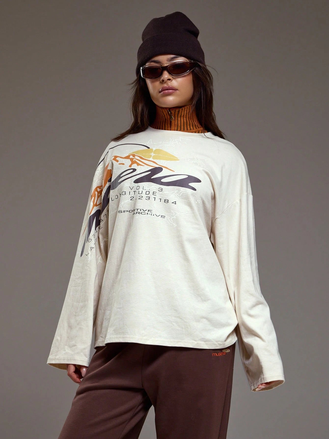MUSERA Oversized Mountain Map Graphic Long Sleeve Top Coolgirl Cosy Cute Outdoors Explorer Spring Graphic Tee Summer Holiday Casual
