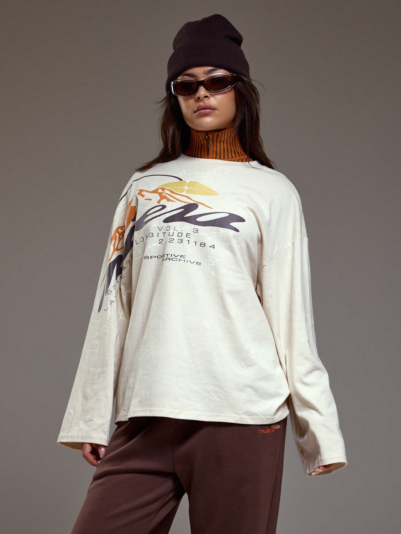 MUSERA Oversized Mountain Map Graphic Long Sleeve Top Coolgirl Cosy Cute Outdoors Explorer Spring Graphic Tee Summer Holiday Casual