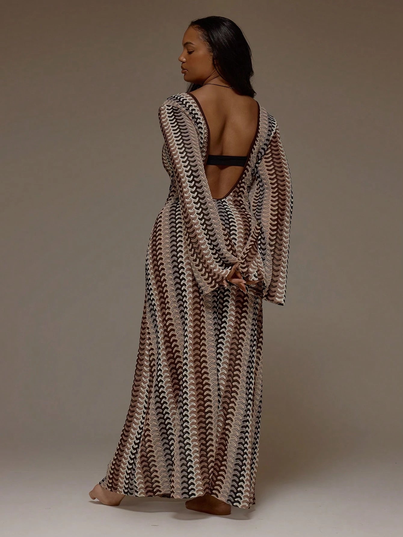 MUSERA Plus Size Striped Crochet Trim Detail Long Sleeve Cover Up Dress Spring Summer Cute Vacation Holiday Festival Ibiza Sexy