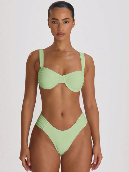 Musera Resort Ruched Side Cheeky Fit Bikini Bottoms Swim Vacation Holiday Summer Travel Beachwear Basics Solid Colour Swimwear Resort Core