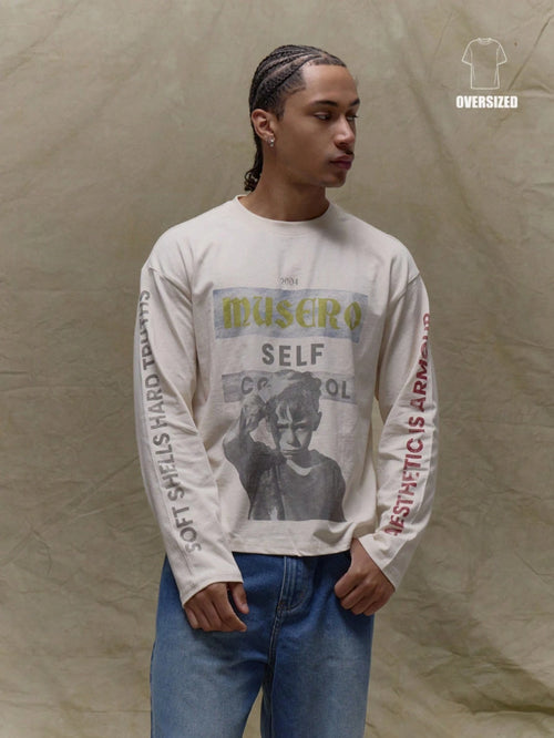 Musero Boxy Oversized Graphic Slogan And Print Long Sleeve T-Shirt Spring&Summer