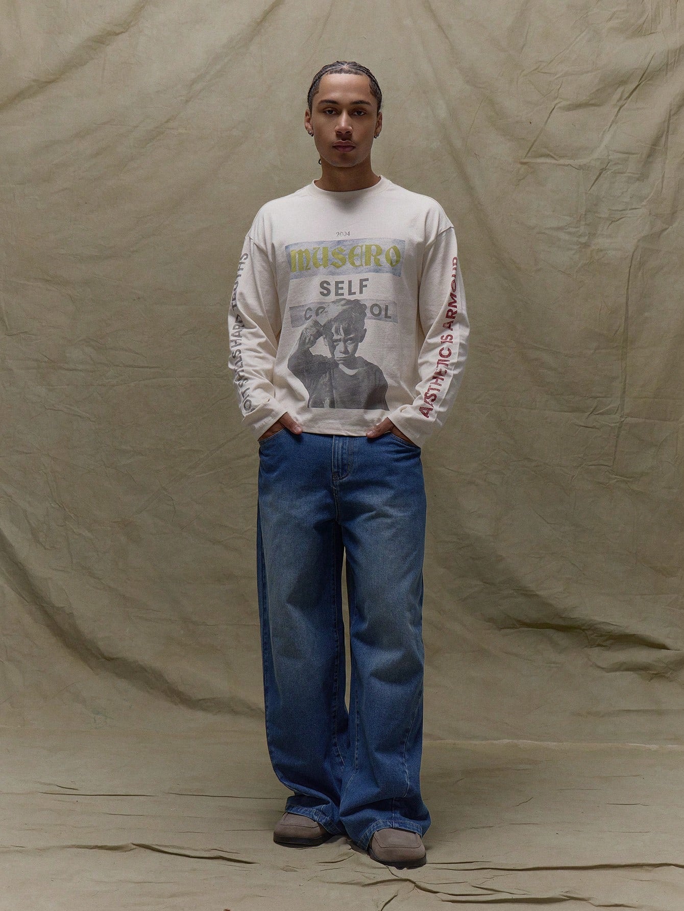 Musero Boxy Oversized Graphic Slogan And Print Long Sleeve T-Shirt Spring&Summer