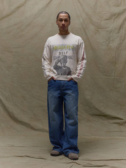 Musero Boxy Oversized Graphic Slogan And Print Long Sleeve T-Shirt Spring&Summer