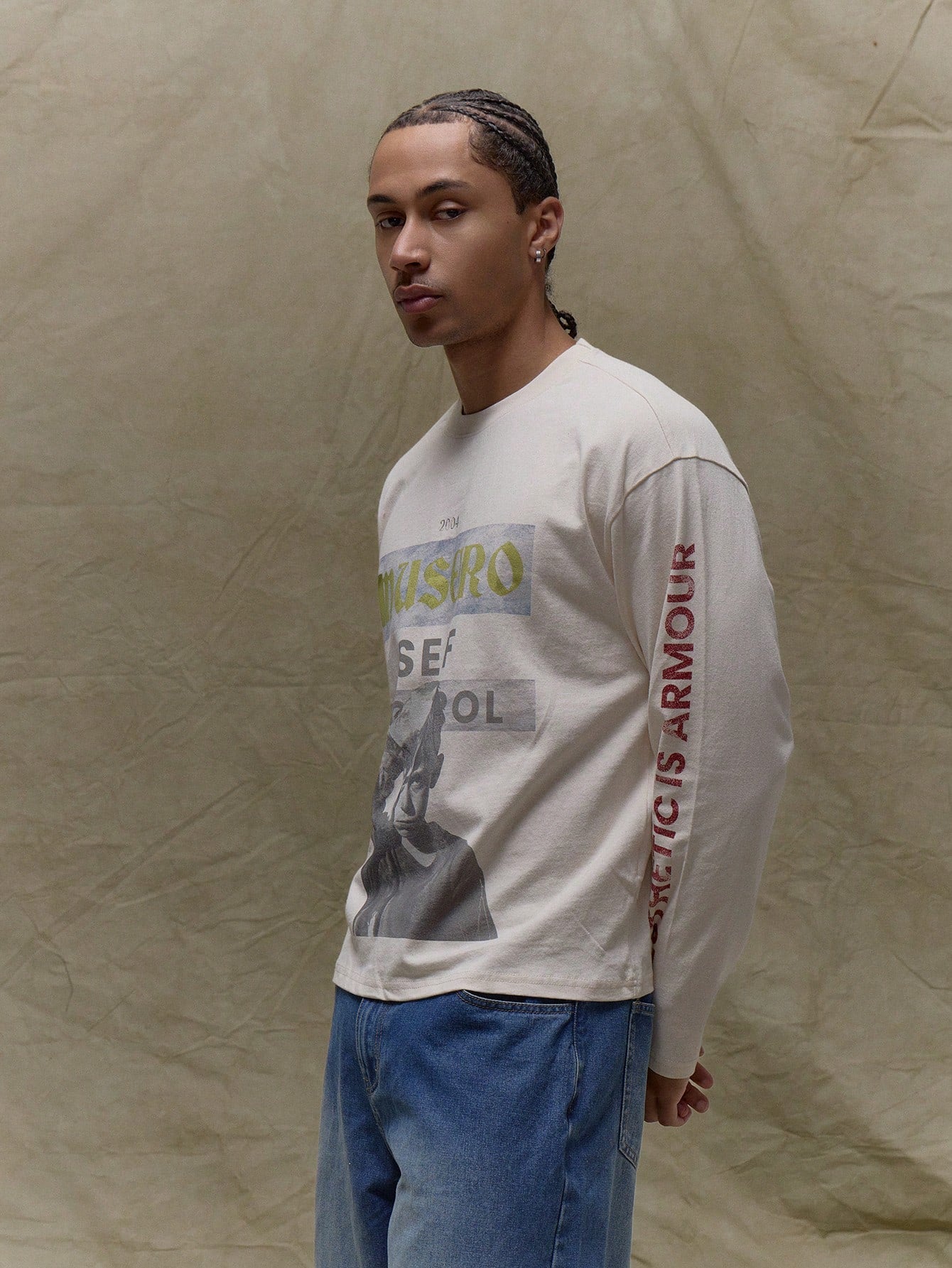 Musero Boxy Oversized Graphic Slogan And Print Long Sleeve T-Shirt Spring&Summer