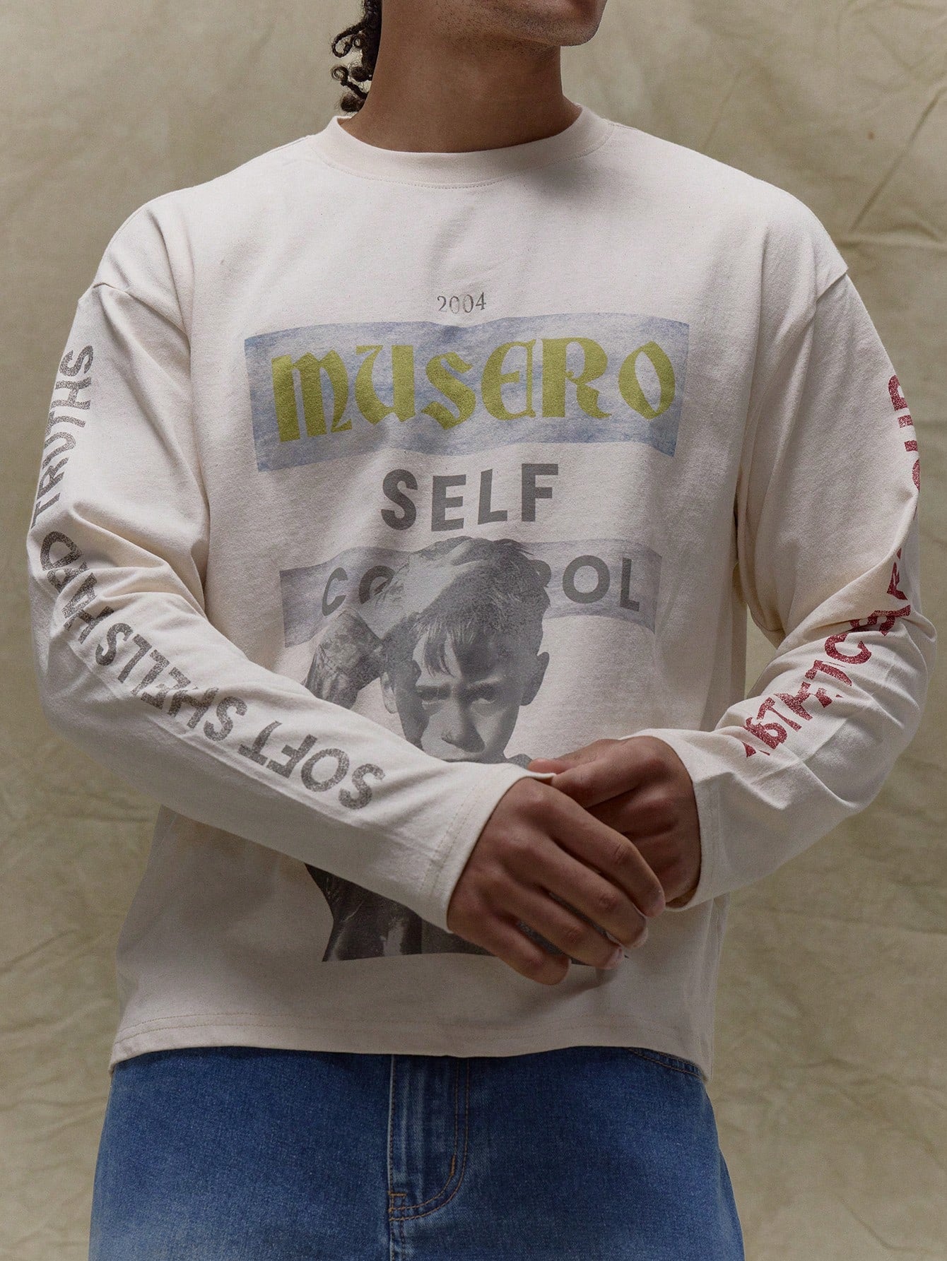 Musero Boxy Oversized Graphic Slogan And Print Long Sleeve T-Shirt Spring&Summer