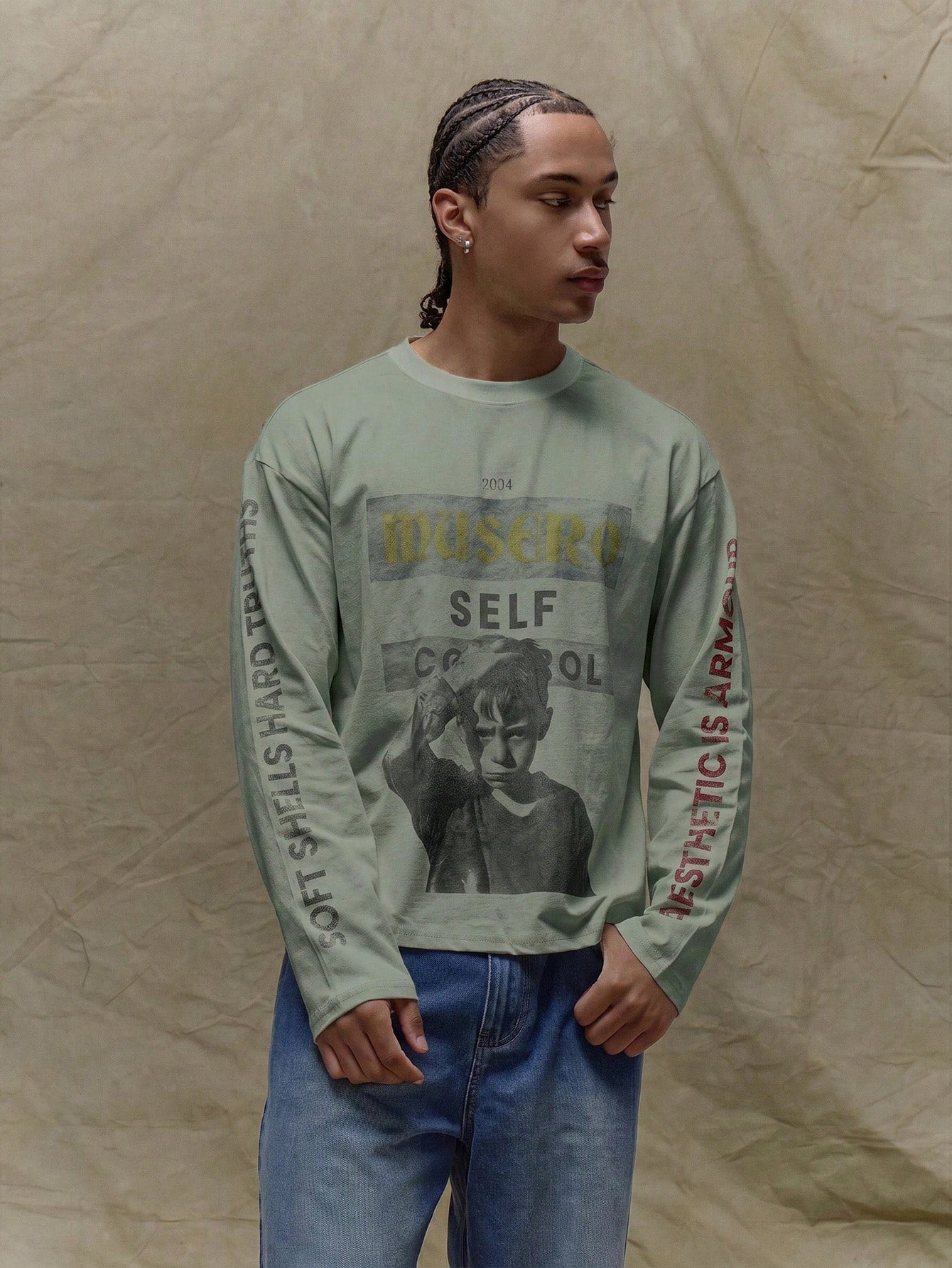 Musero Boxy Oversized Graphic Slogan And Print Long Sleeve T-Shirt Spring&Summer