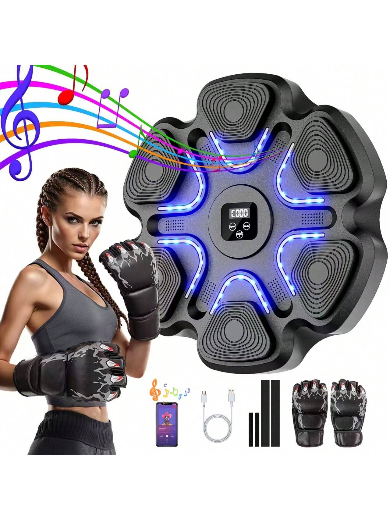 Music Boxing Machine With Boxing Gloves, Boxing Wall Mount Machine For Adult Smart Boxing Traineing Machine, Boxing Workout Equipment Target For Home, Office, Gym