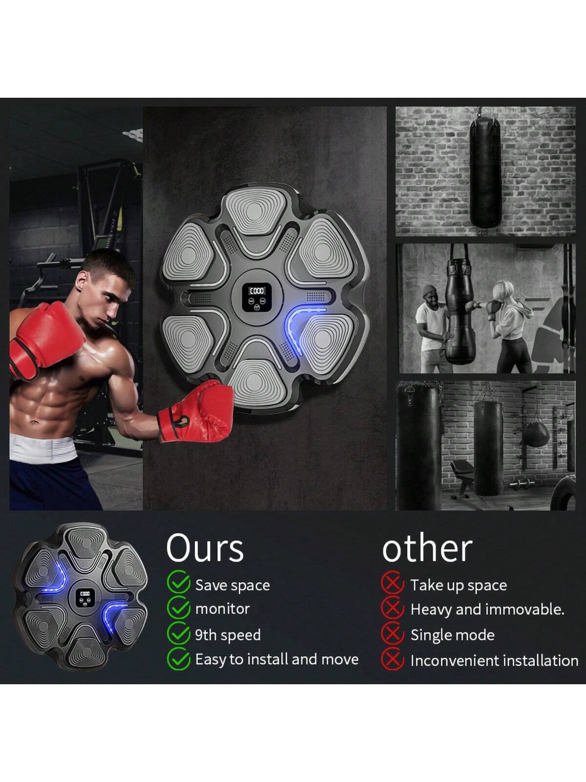 Music Boxing Machine With Boxing Gloves, Boxing Wall Mount Machine For Adult Smart Boxing Traineing Machine, Boxing Workout Equipment Target For Home, Office, Gym