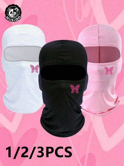 Musion 1/2/3Pcs Pink Butterfly Print Balaclava, Breathable Mesh Full Face Ski Mask, Y2K Streetwear Head Cover For Cycling, Motorcycling & Daily Fashion Outfit