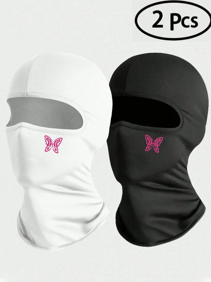 Musion 1/2/3Pcs Pink Butterfly Print Balaclava, Breathable Mesh Full Face Ski Mask, Y2K Streetwear Head Cover For Cycling, Motorcycling & Daily Fashion Outfit