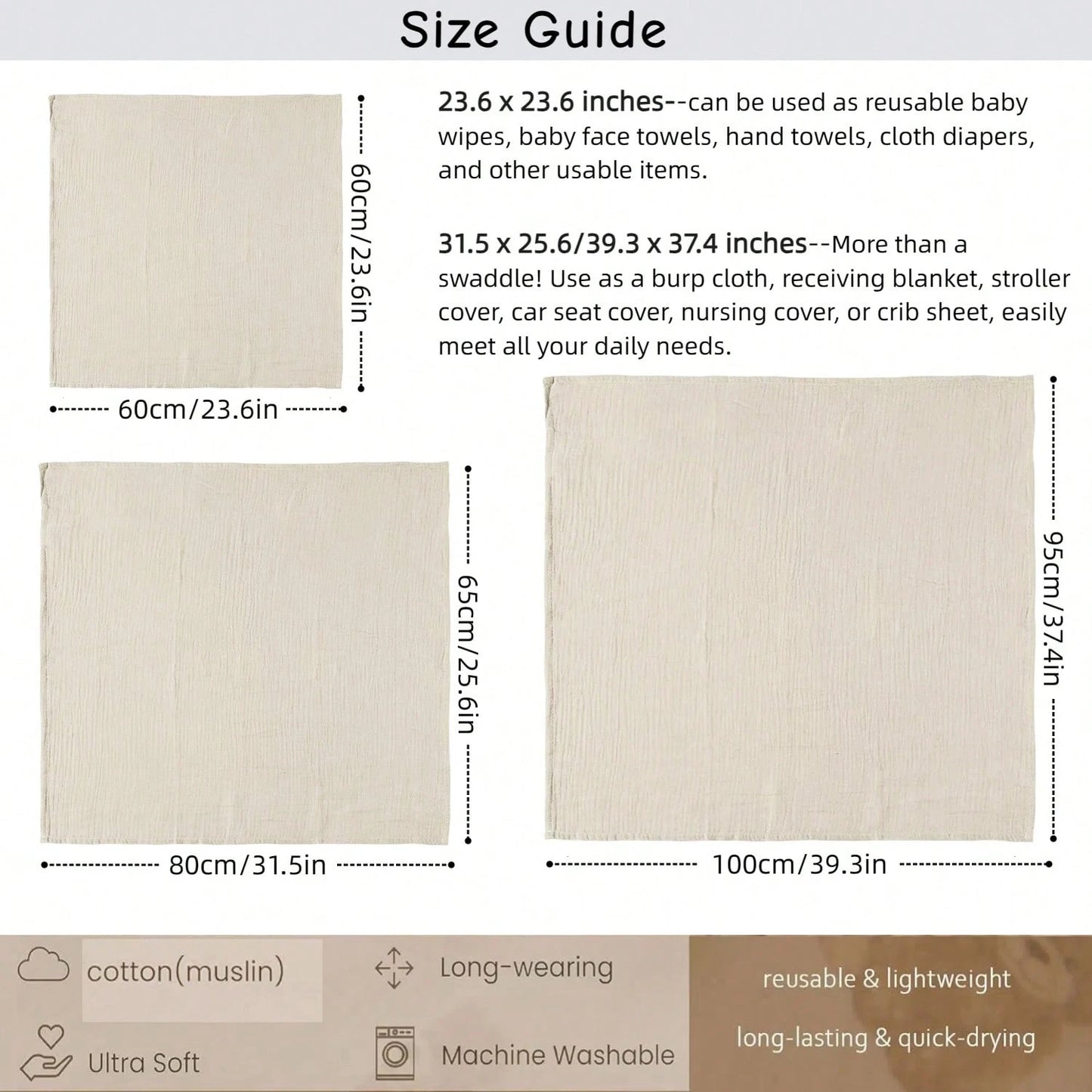 Muslin Swaddle Blankets, Boho Teddy Bear Neutral Burp Cloths, Multi-Use For Burp Cloths, Bibs, Cuddling, Play Time, Baby Essentials (Teddy Bear)