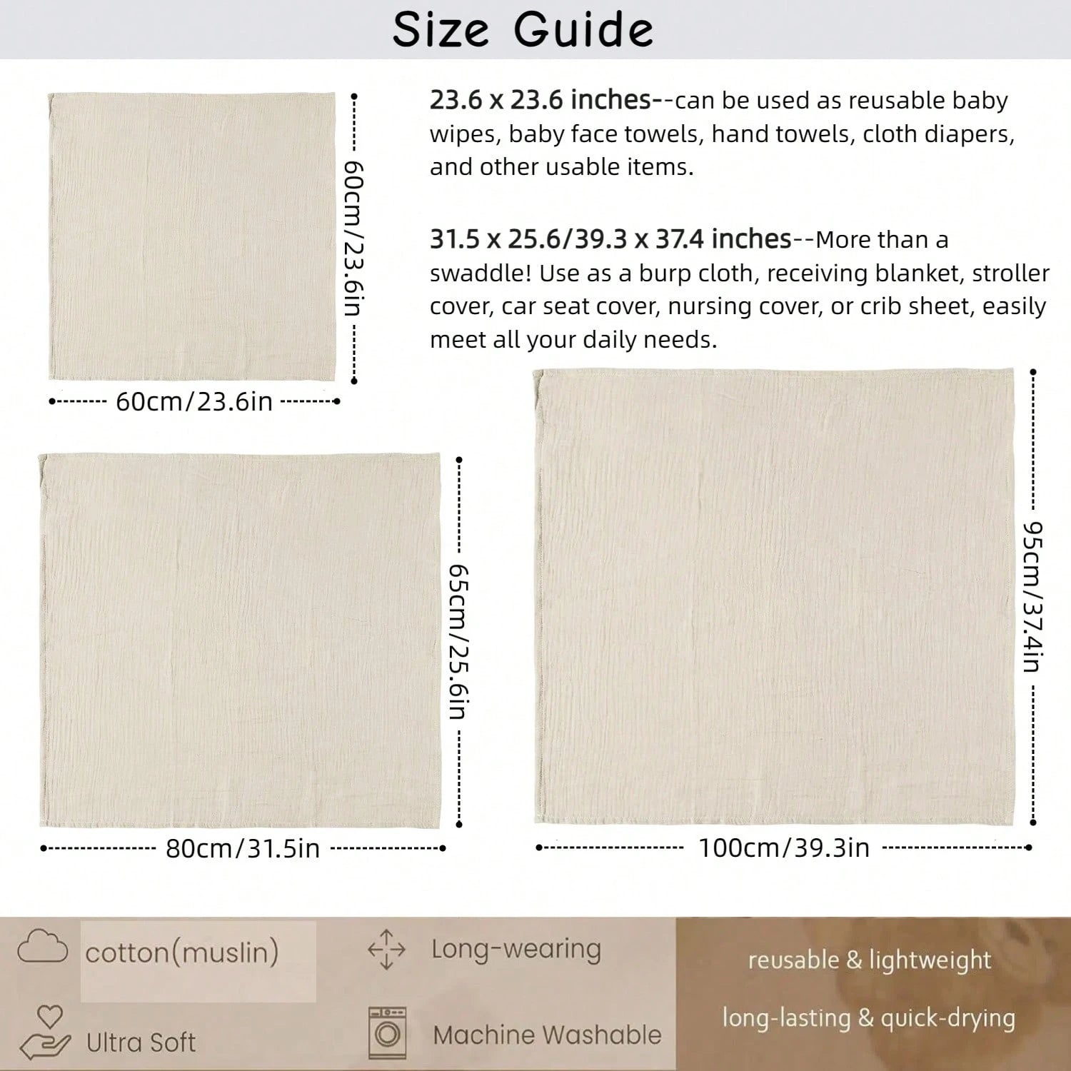 Muslin Swaddle Blankets, Boho Teddy Bear Neutral Burp Cloths, Multi-Use For Burp Cloths, Bibs, Cuddling, Play Time, Baby Essentials (Teddy Bear)