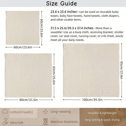 Muslin Swaddle Blankets, Boho Teddy Bear Neutral Burp Cloths, Multi-Use For Burp Cloths, Bibs, Cuddling, Play Time, Baby Essentials (Teddy Bear)