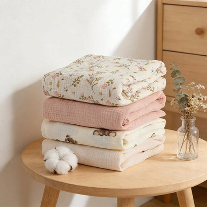 Muslin Swaddle Blankets, Boho Teddy Bear Neutral Burp Cloths, Multi-Use For Burp Cloths, Bibs, Cuddling, Play Time, Baby Essentials (Teddy Bear)