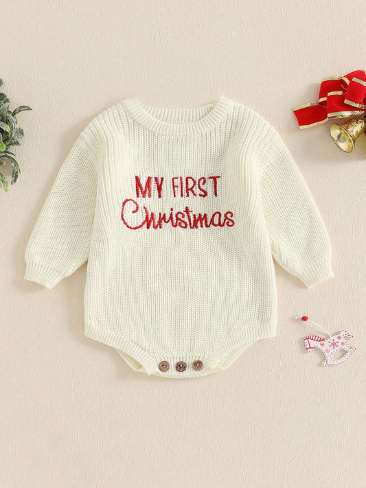My First Christmas Baby Outfit Girl Boy Christmas Sweater Bubble Romper Long Sleeve Jumpsuit Fall Winter Outfit