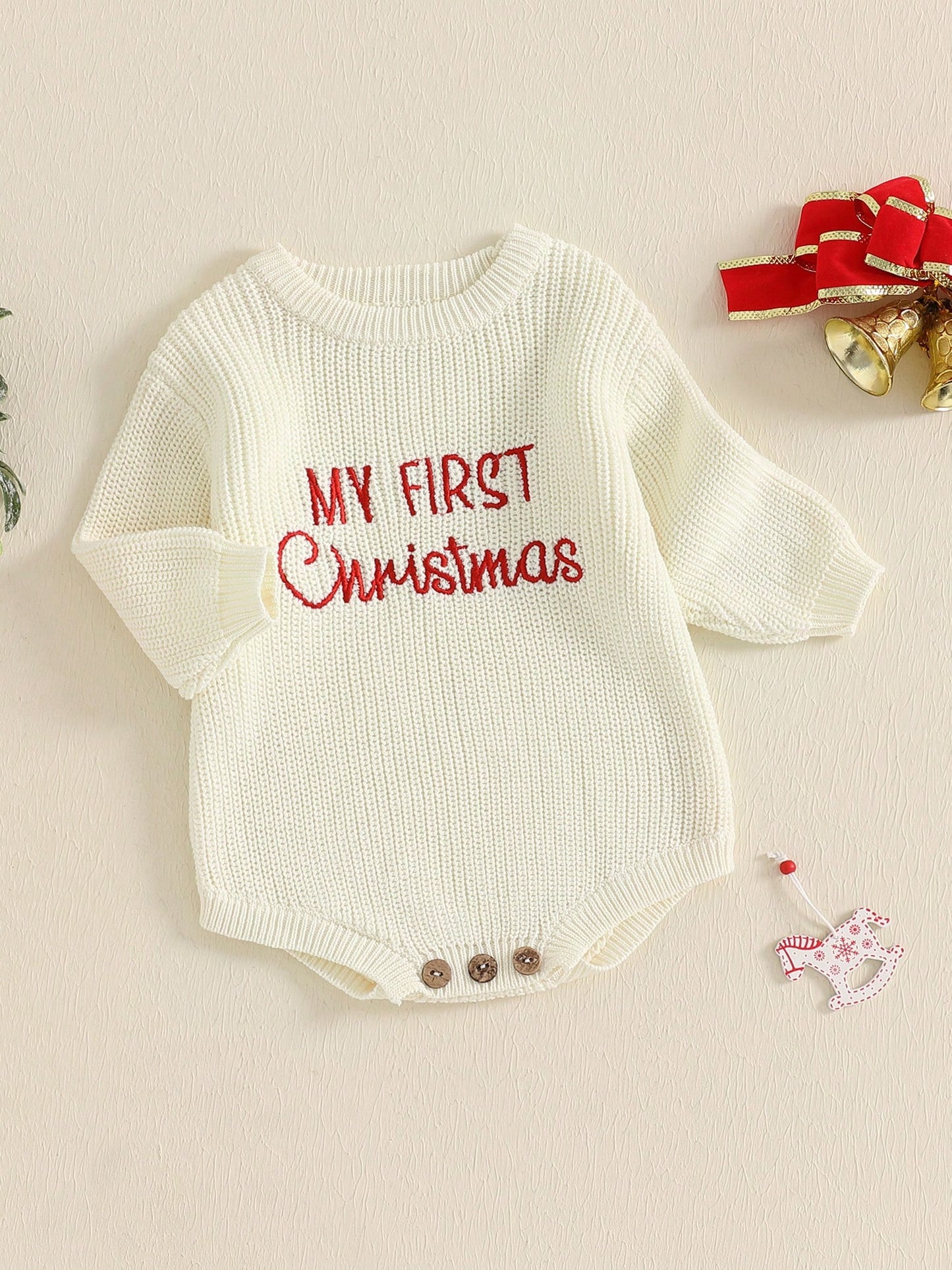My First Christmas Baby Outfit Girl Boy Christmas Sweater Bubble Romper Long Sleeve Jumpsuit Fall Winter Outfit
