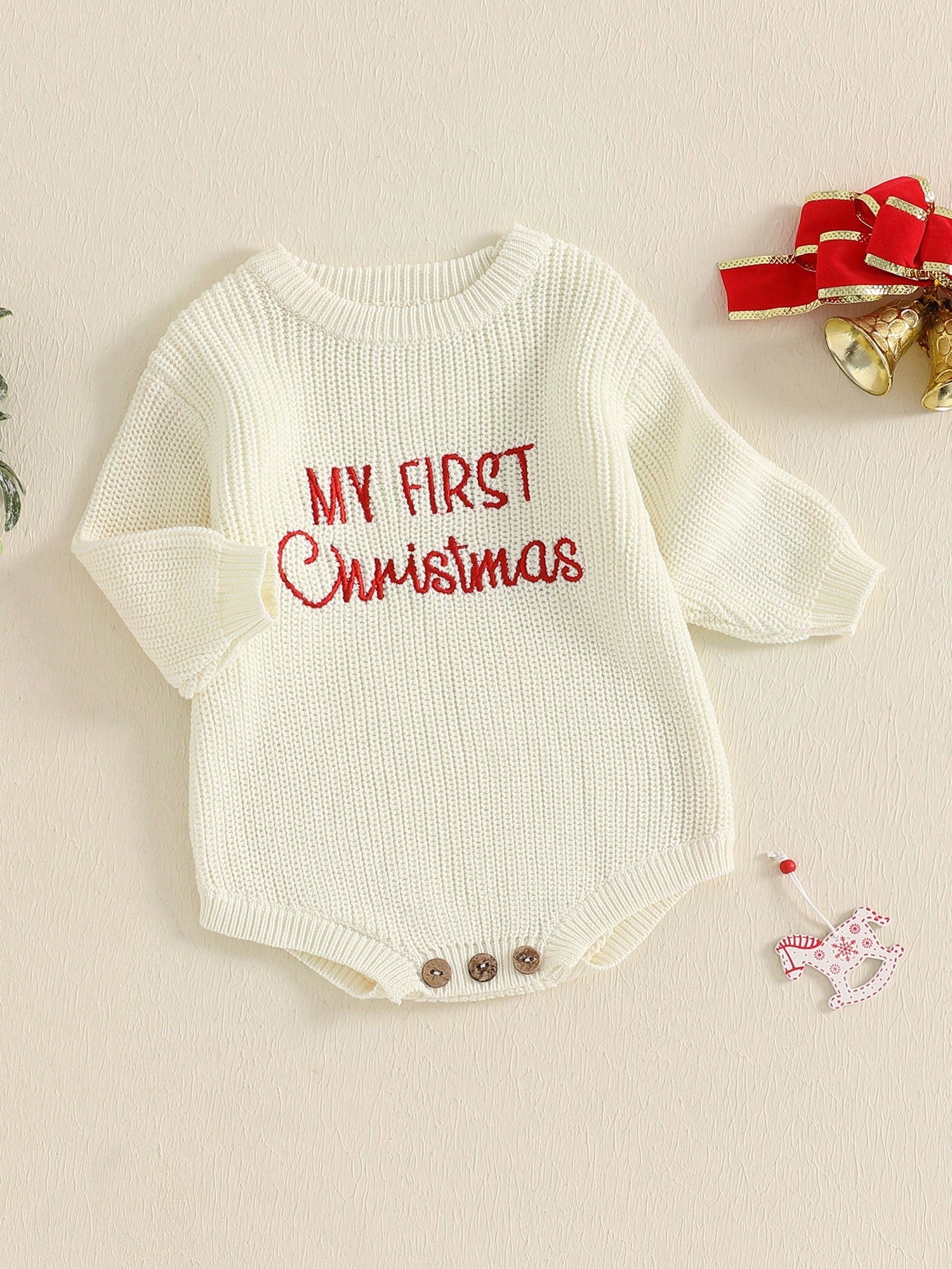 My First Christmas Baby Outfit Girl Boy Christmas Sweater Bubble Romper Long Sleeve Jumpsuit Fall Winter Outfit