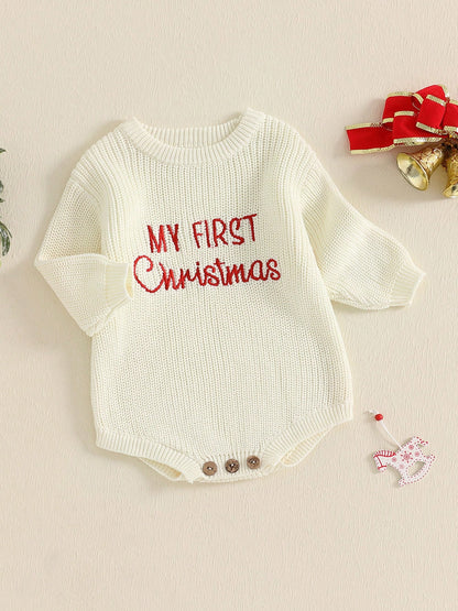 My First Christmas Baby Outfit Girl Boy Christmas Sweater Bubble Romper Long Sleeve Jumpsuit Fall Winter Outfit