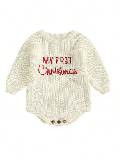 My First Christmas Baby Outfit Girl Boy Christmas Sweater Bubble Romper Long Sleeve Jumpsuit Fall Winter Outfit