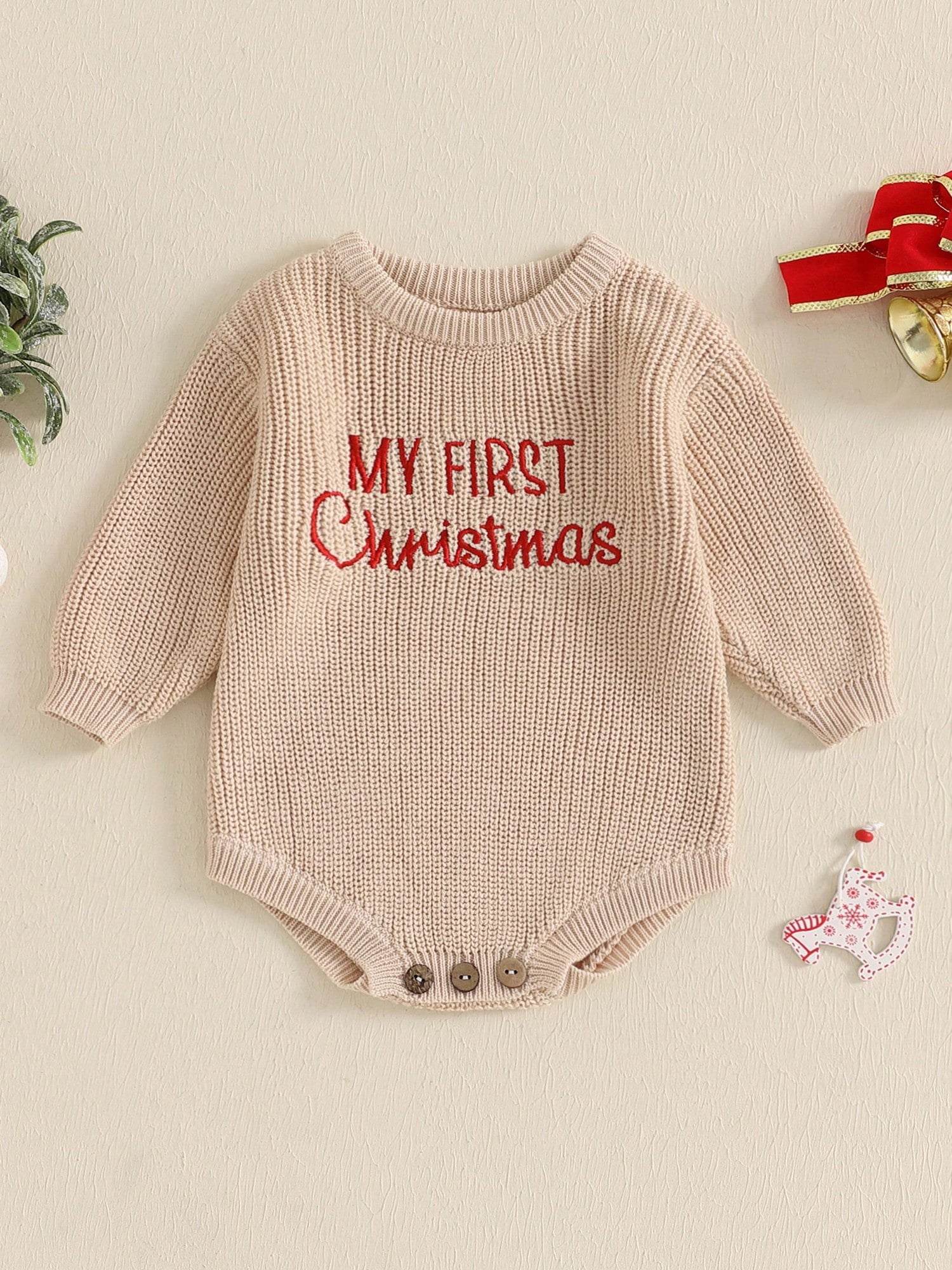 My First Christmas Baby Outfit Girl Boy Christmas Sweater Bubble Romper Long Sleeve Jumpsuit Fall Winter Outfit